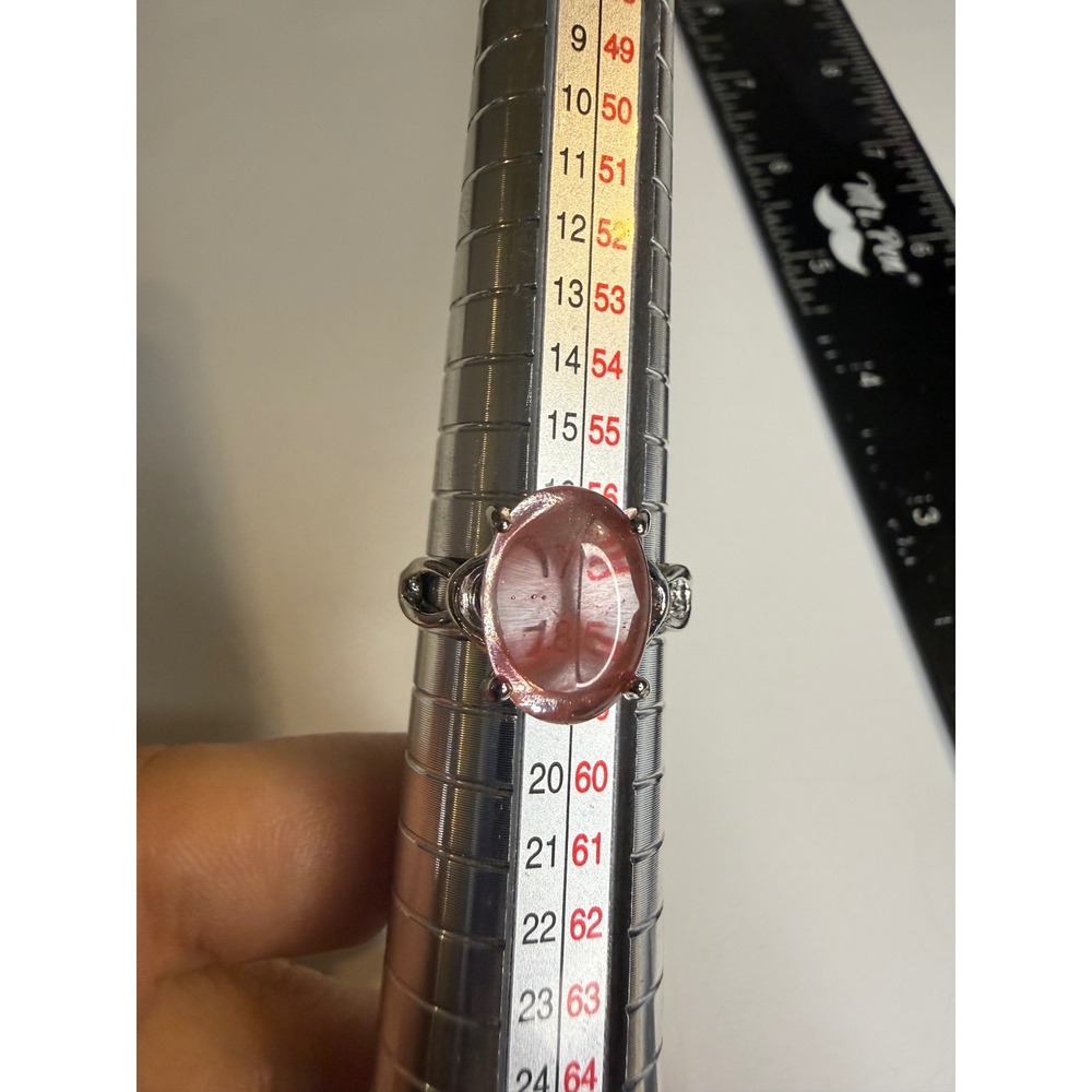 Strawberry Quartz Oval Cabochon Ring Silver Tone Size 8.5 Pink Natural Stone